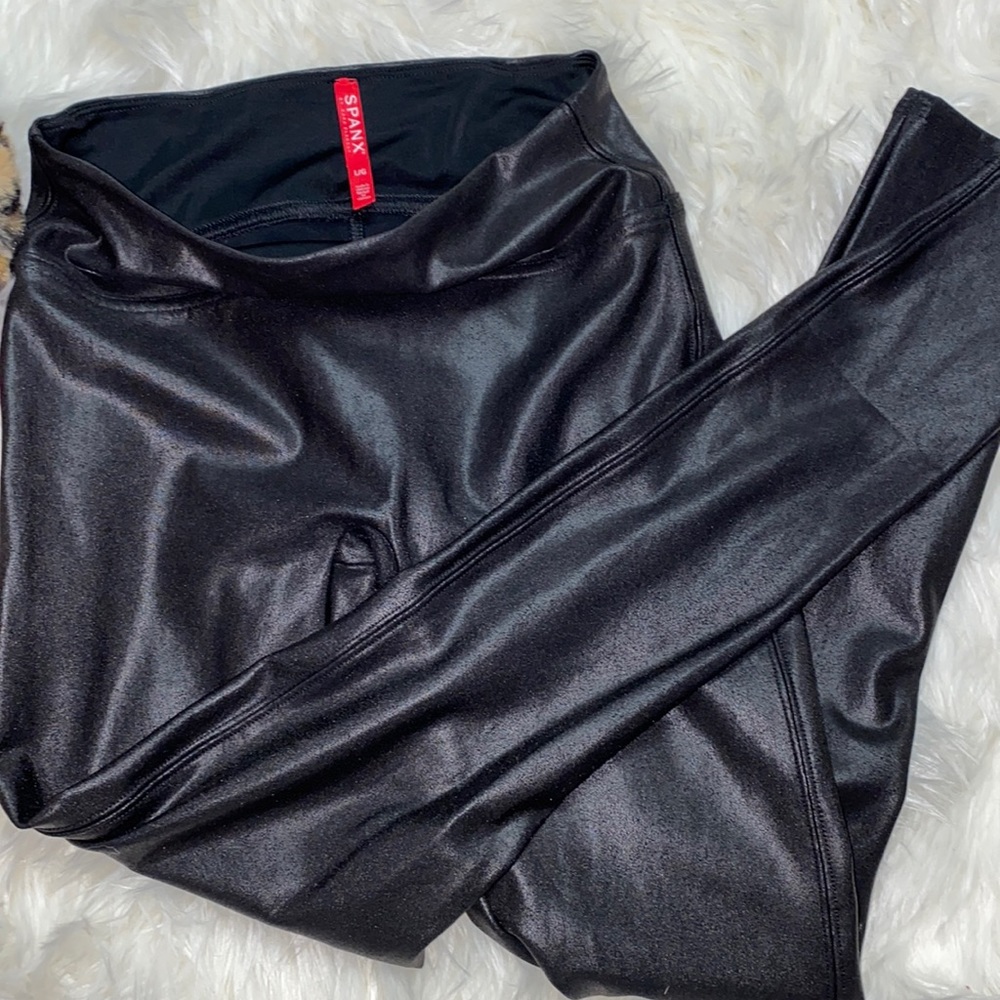 Black Leather Spanx Leggings New Size LG